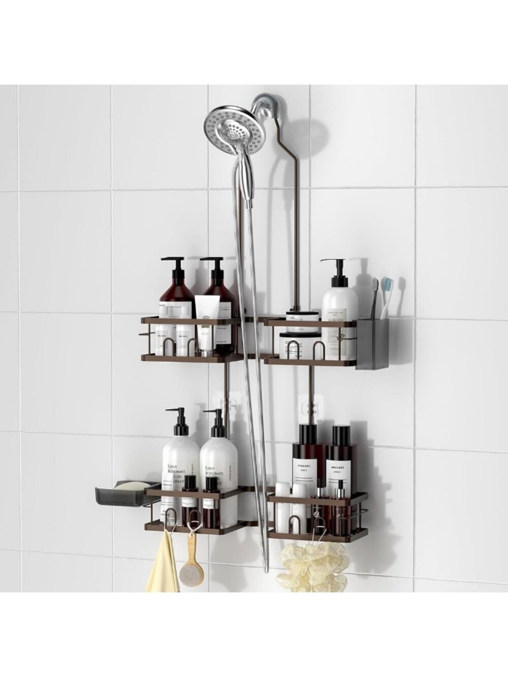 Adjustable Shower Caddy Hanging for Handheld Showerheads, Bronze